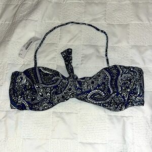 NWT Jcrew blue/white paisley tie bandeau bikini top w/ removed strap, medium 👙